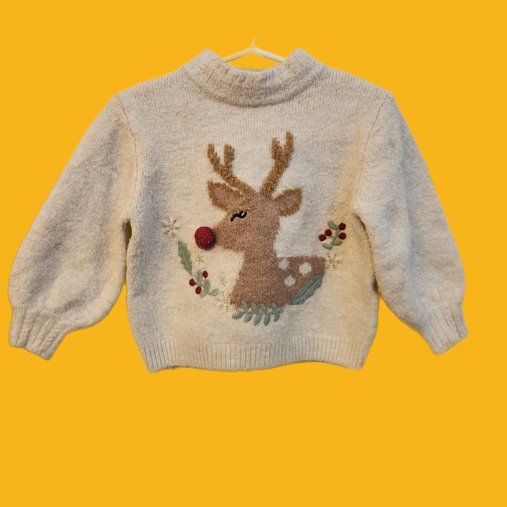 Zara Kids Cream Reindeer Sweater